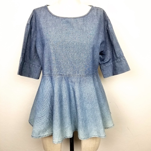 Ag Adriano Goldschmied Tops - Adriano Goldschmied Dip Dye Denim Peplum Top